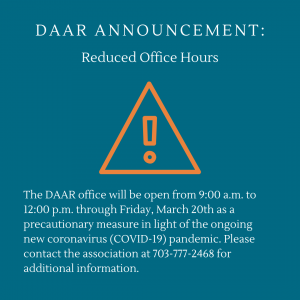 Coronavirus DAAR Office Closure Update Post Thumbnail